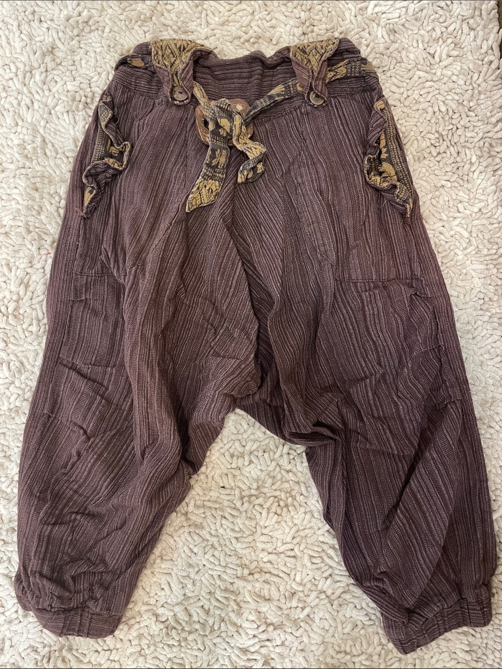 Relaxed Harem Drop Crotch Pants - Brown